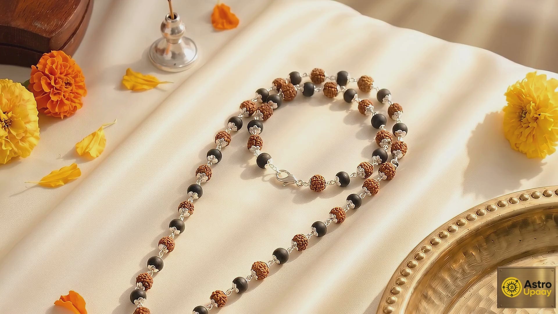 Premium Rudraksha & Black Bead Spiritual Mala Necklace